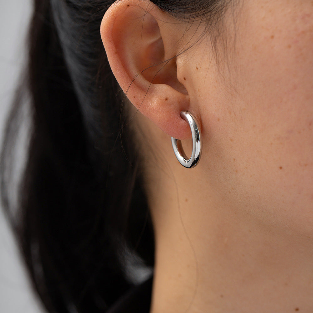 Minimalist Geometric Stainless Steel Hoop Earrings for Women with Plated Finish, Hypoallergenic and Fade-Resistant