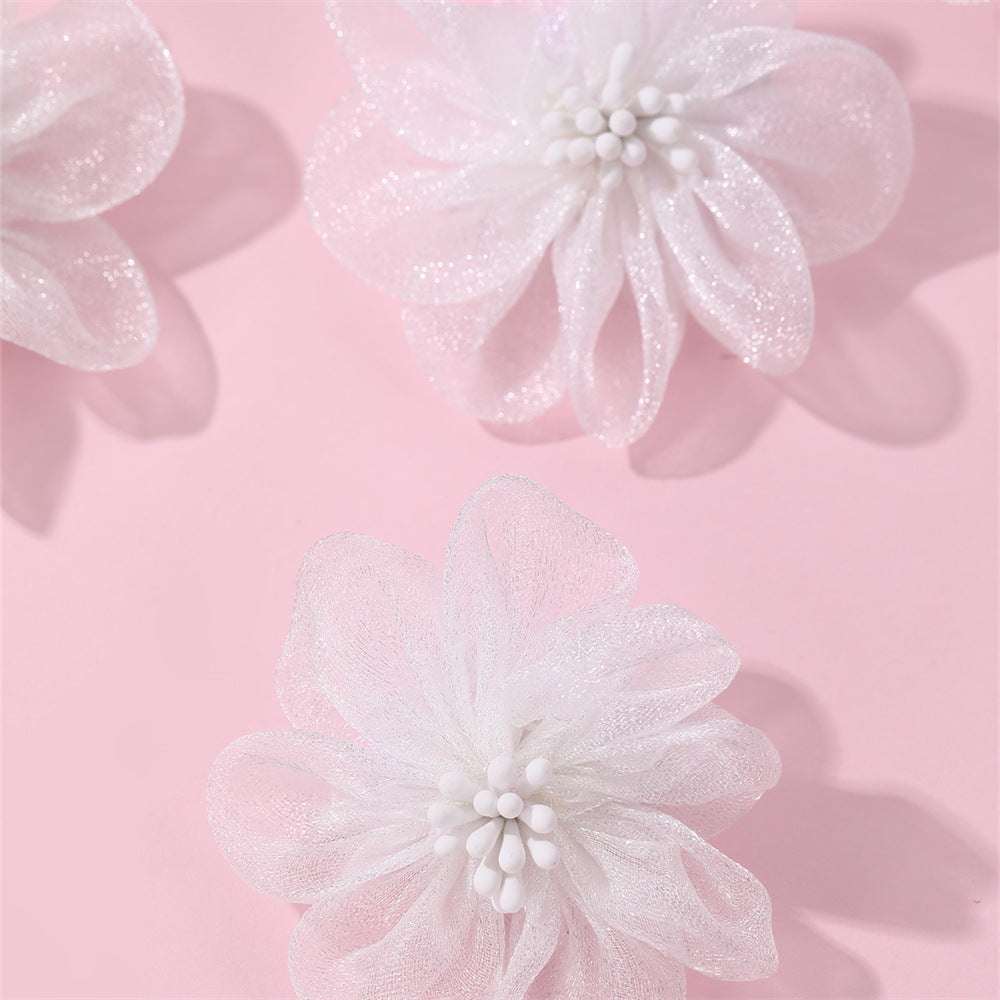 Set di graziosi fermagli per capelli floreali per bambini, accessori per capelli a forma di fiore in rete bianca per bambini di età compresa tra 3 e 10 anni