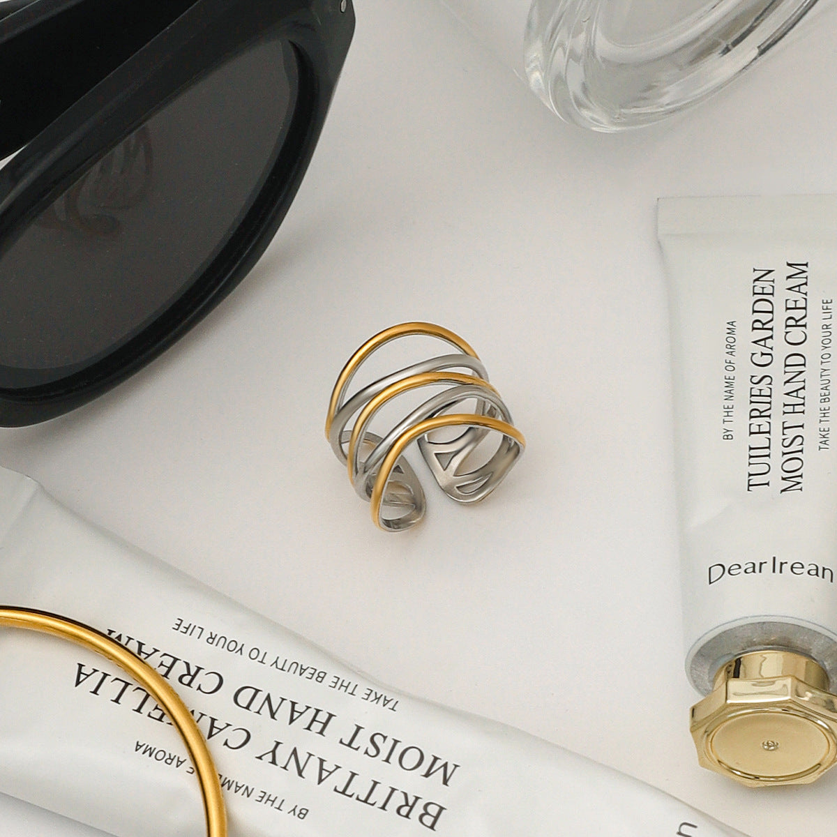 Geometric Plated Stainless Steel Ring for Women