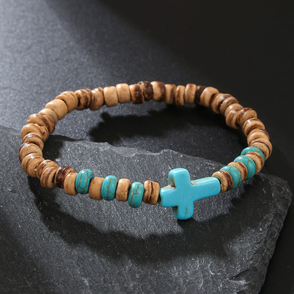 Bohemian Geometric Handmade Wood Coconut Shell and Shell Bead Bracelet for Unisex