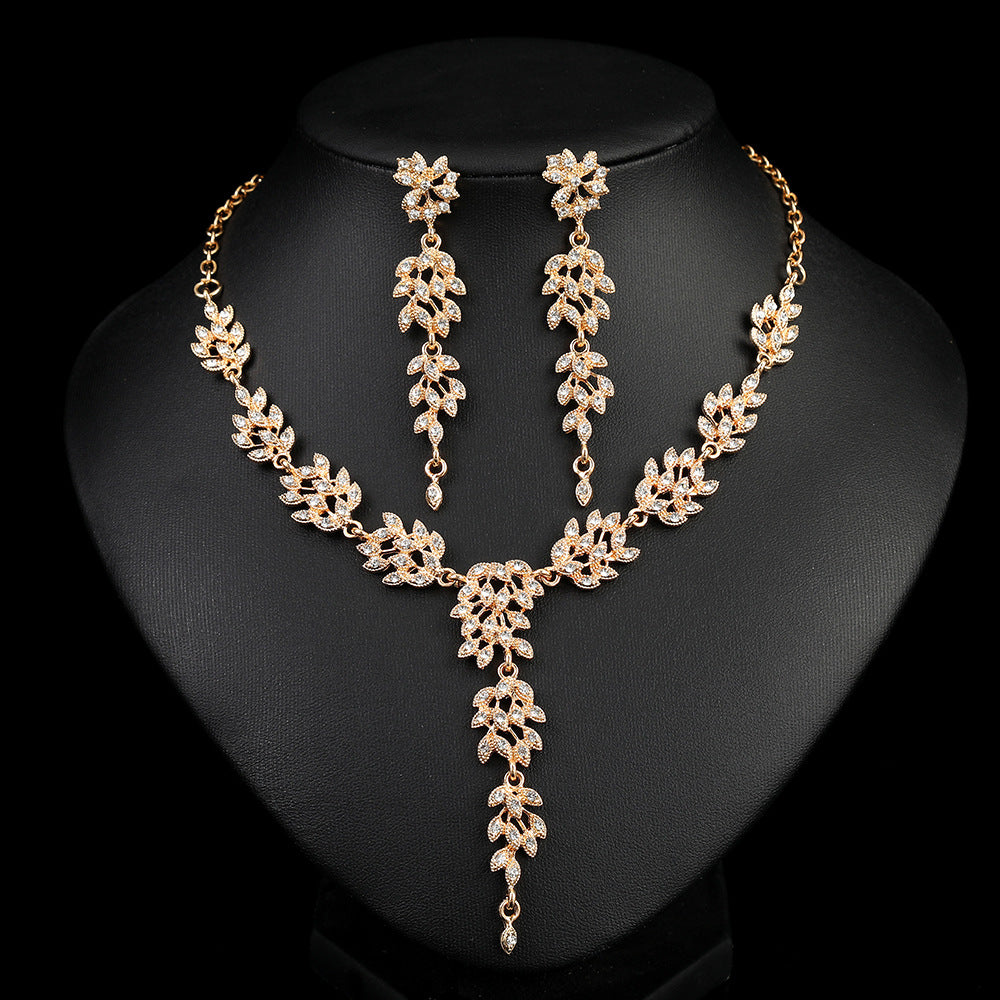 Elegant Floral Wedding Necklace Set with Rhinestone Inlay Alloy Pendant and O-Chain for Women