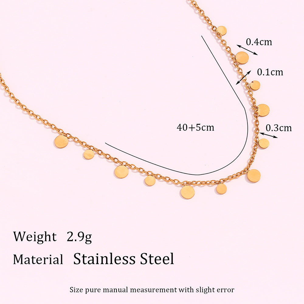 Fashionable Minimalist Round Geometric Pendant Necklace for Women Stainless Steel with 18K Gold Plating