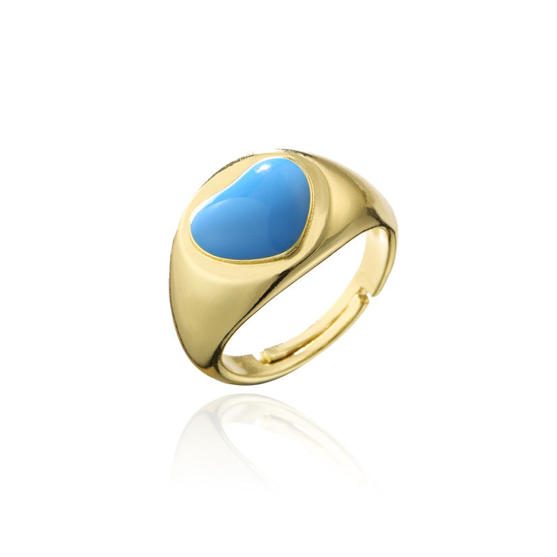 18K Gold Plated Brass Drip Oil Heart Geometric Open Ring for Women