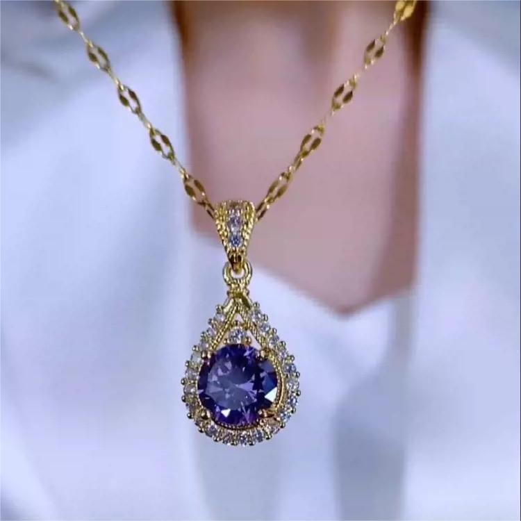 Collana da donna minimalista a forma di goccia in acciaio al titanio con ciondolo in rame e intarsio di strass