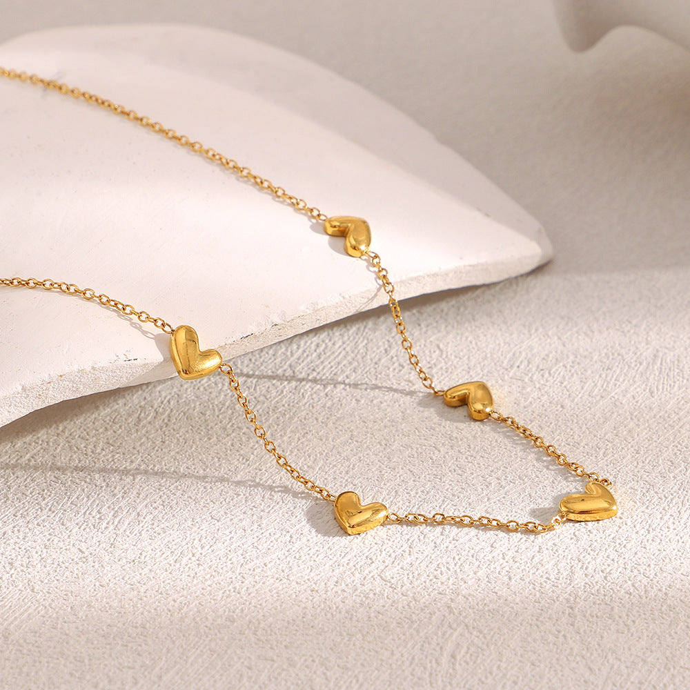 Elegant Geometric Heart Pendant Necklace in Stainless Steel with 18K Gold Plating on O-Chain for Women
