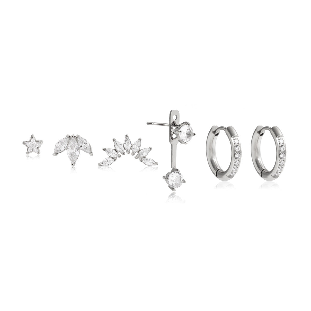 Minimalist Geometric Leaf Stainless Steel Plated Cubic Zirconia Hoop Earrings for Women