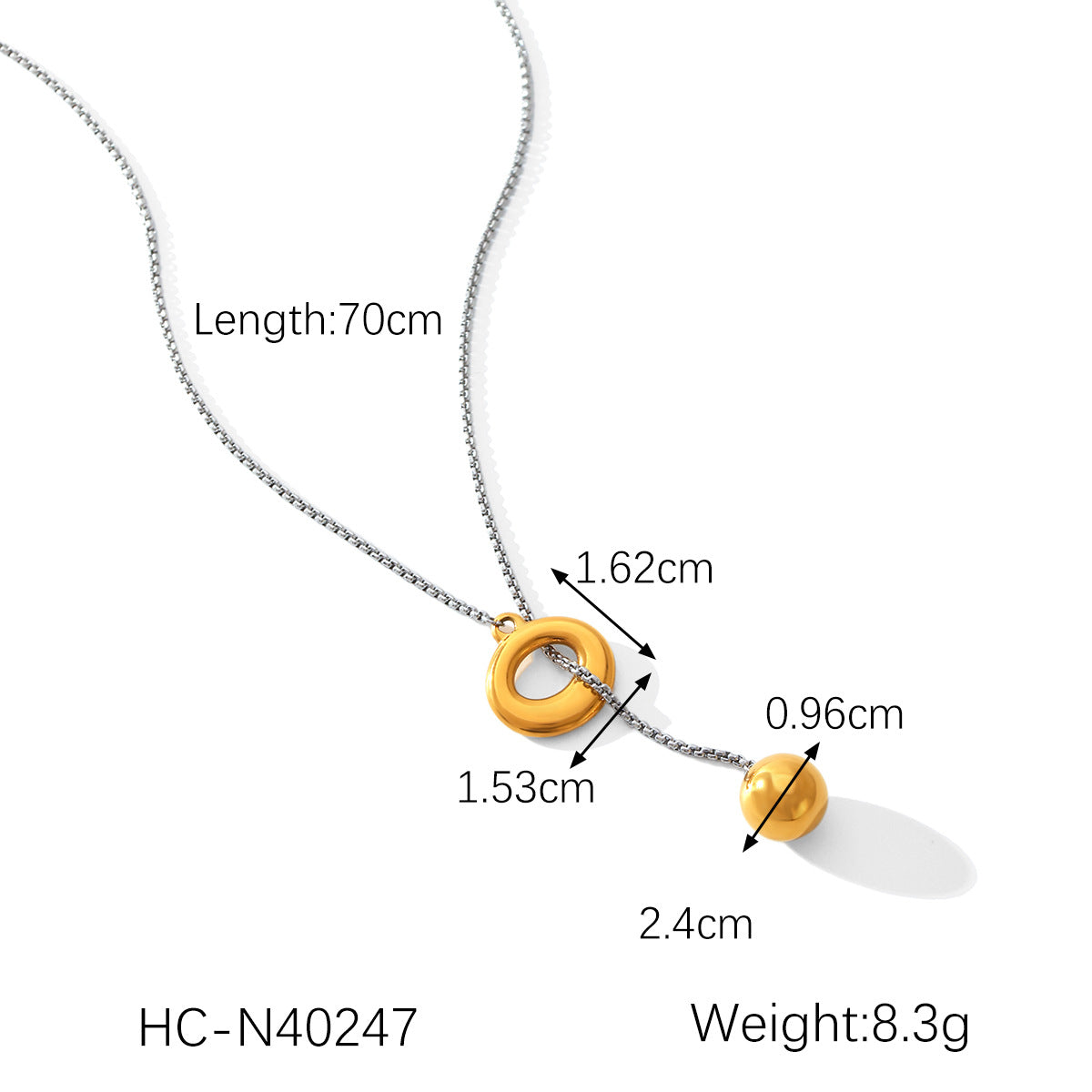 Collana a Sfera Geometrica Minimalista da Donna in Acciaio Inossidabile con Dettagli in Acciaio al Titanio e Finitura Placcata su Catena Box