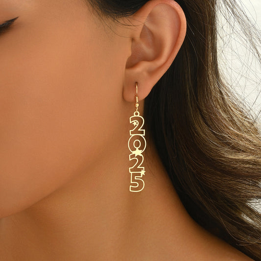 Orecchini numerici geometrici minimalisti da donna in lega di zinco placcata oro con perni in acciaio inossidabile