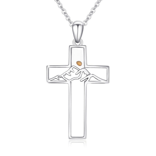 Collana da Donna Minimalista con Ciondolo a Croce in Acciaio Inossidabile Color Argento con Finitura Placcata