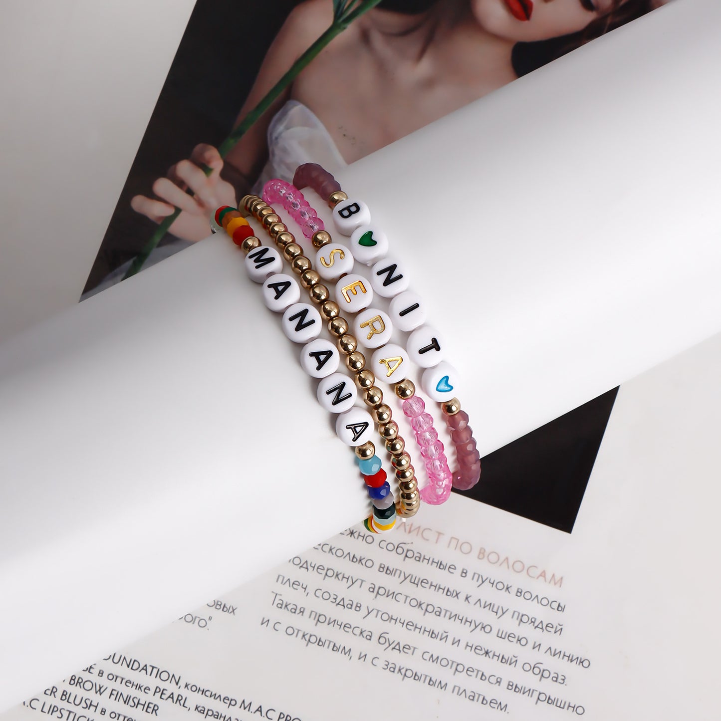 INS Style Geometric Beaded Bracelet with Plated Finish for Women, Round Bead Music Festival Fan Gift