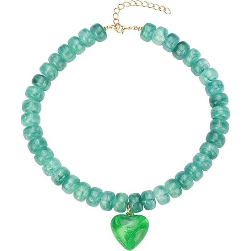 Casual Minimalist Heart Geometric Acrylic Pendant Resin Beaded Necklace for Women