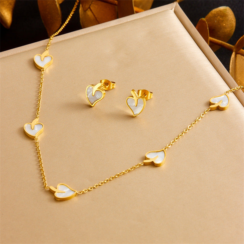 Minimalist Sweet Plant Leaf Stainless Steel Plated Jewelry Set for Women
