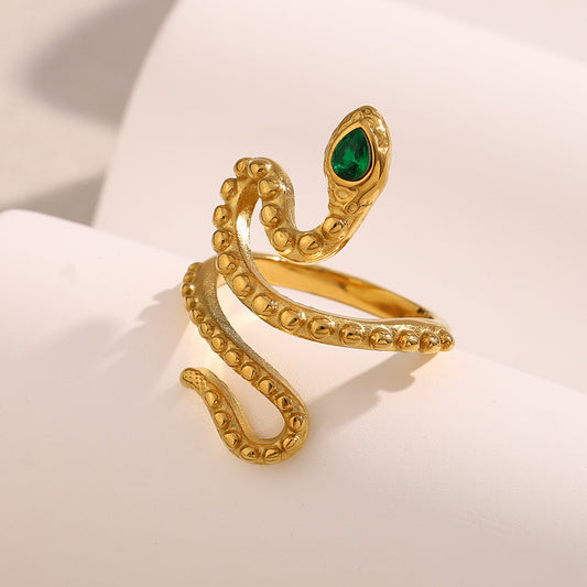 Fashionable Snake-Shaped Stainless Steel Ring with 18K Gold Plating for Women