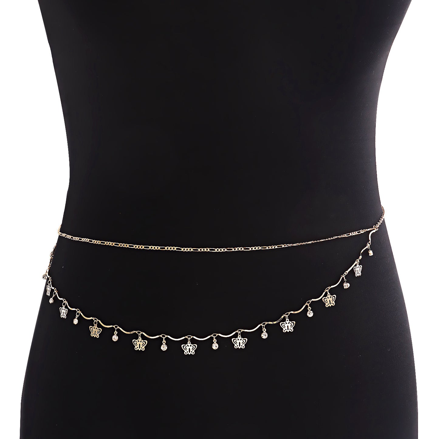 Minimalist Butterfly Pendant Waist Chain for Women with Acrylic and Zircon Inlay on Metal Base, Punk Style Tassel Accent