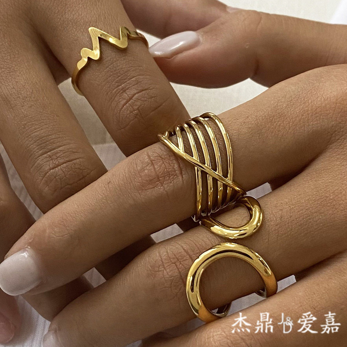 Geometric Plated Stainless Steel Ring for Women