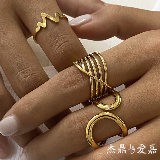 Geometric Plated Stainless Steel Ring for Women