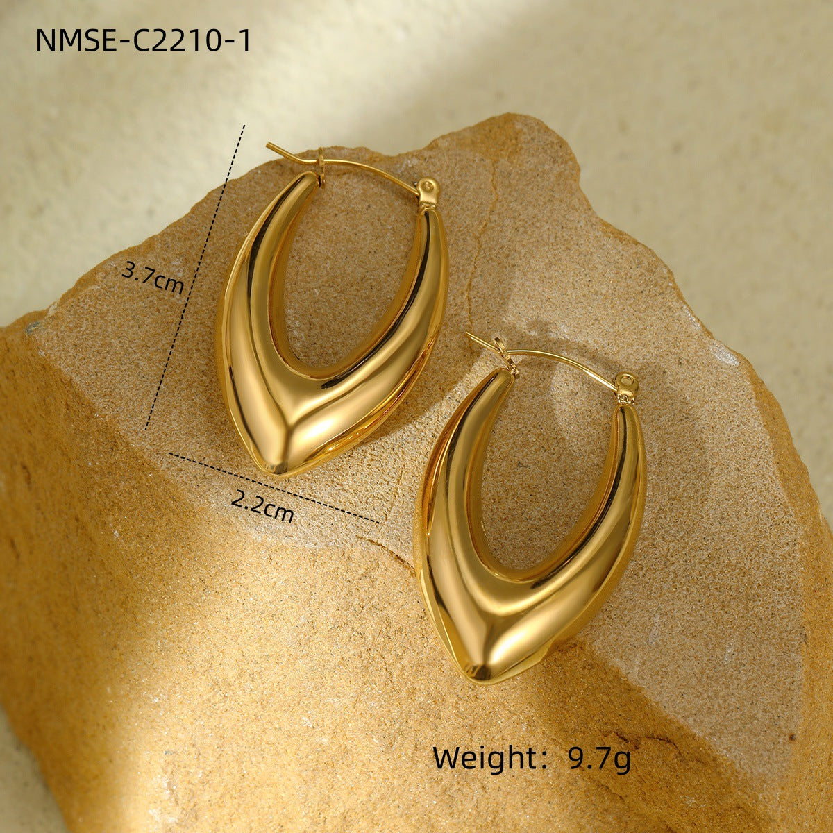 Orecchini geometrici a triangolo in acciaio inossidabile con placcatura in oro 18 carati da donna