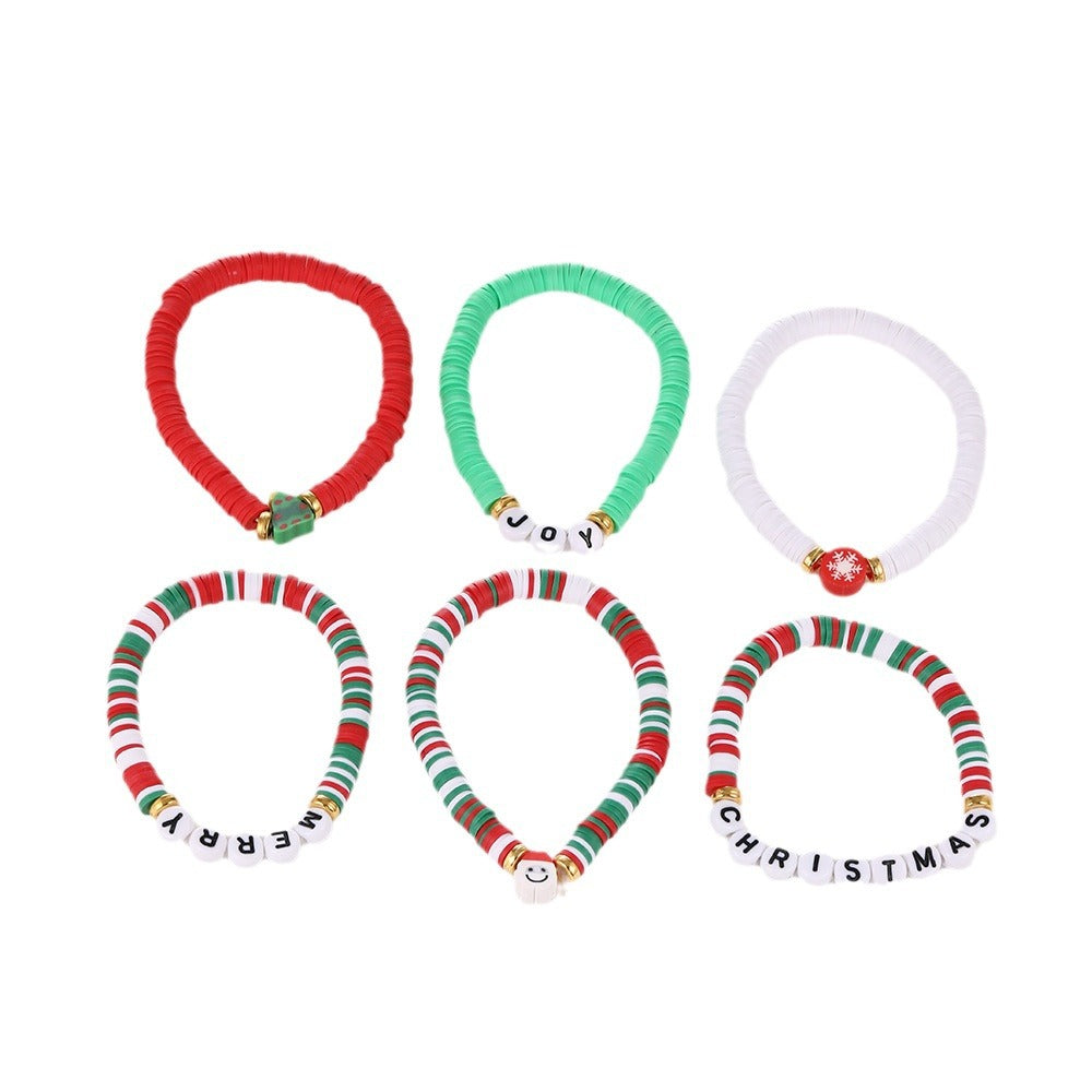 Braccialetto per Bambini con Babbo Natale dei Cartoni Animati e Albero di Natale in Argilla Polimerica, Set di Accessori Fatti a Mano per le Feste