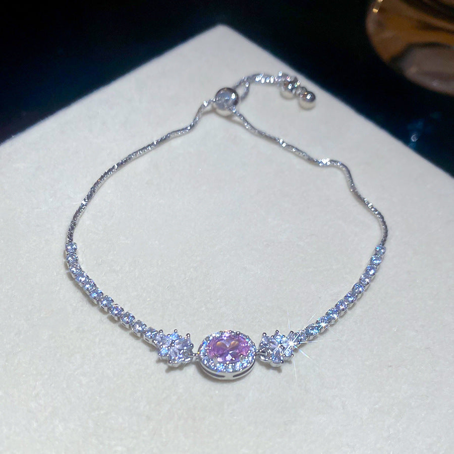Pulsera de circonita ovalada geométrica de lujo ligero para mujer, pulsera informal minimalista de moda