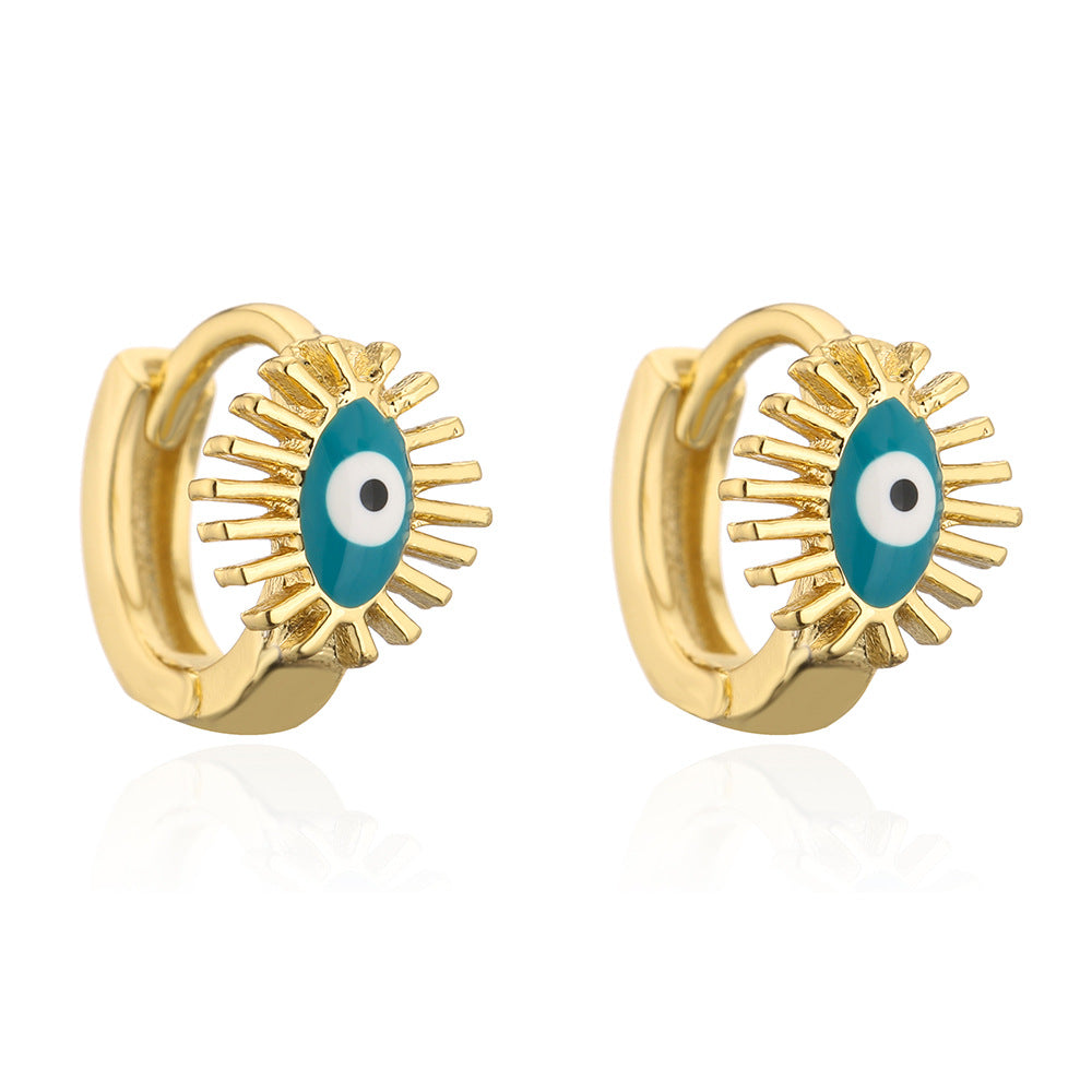 Fashion Geometric Evil Eye Enamel Drop Oil 18K Gold Plated Copper Mini Hoop Earrings for Women
