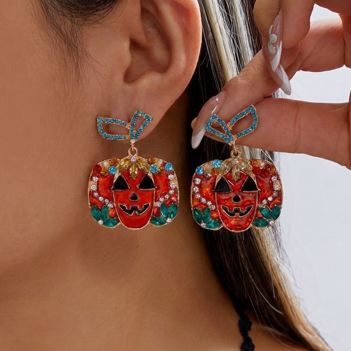 Gothic Halloween Pumpkin Ghost Face Alloy Plated Cartoon Earrings Unisex