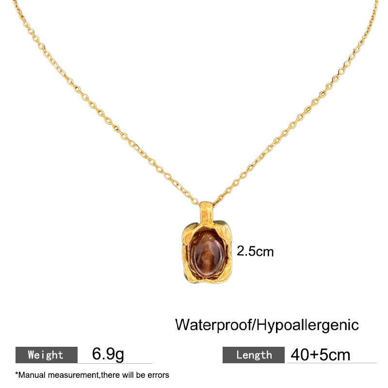 Minimalist Sweet Square Tiger's Eye Plated Titanium Steel Necklace Unisex Cable Chain