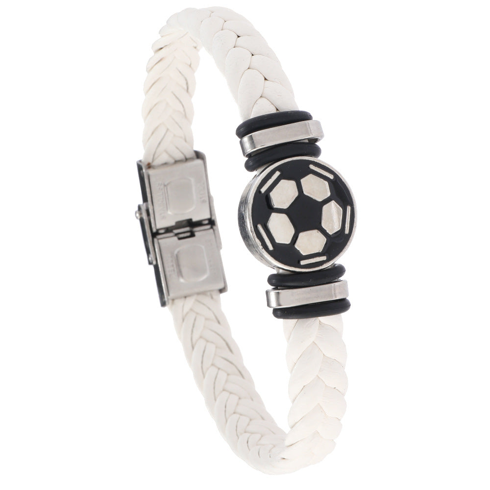 Pulsera unisex de cuero con diseño geométrico pulido y elemento luminoso de balón de fútbol