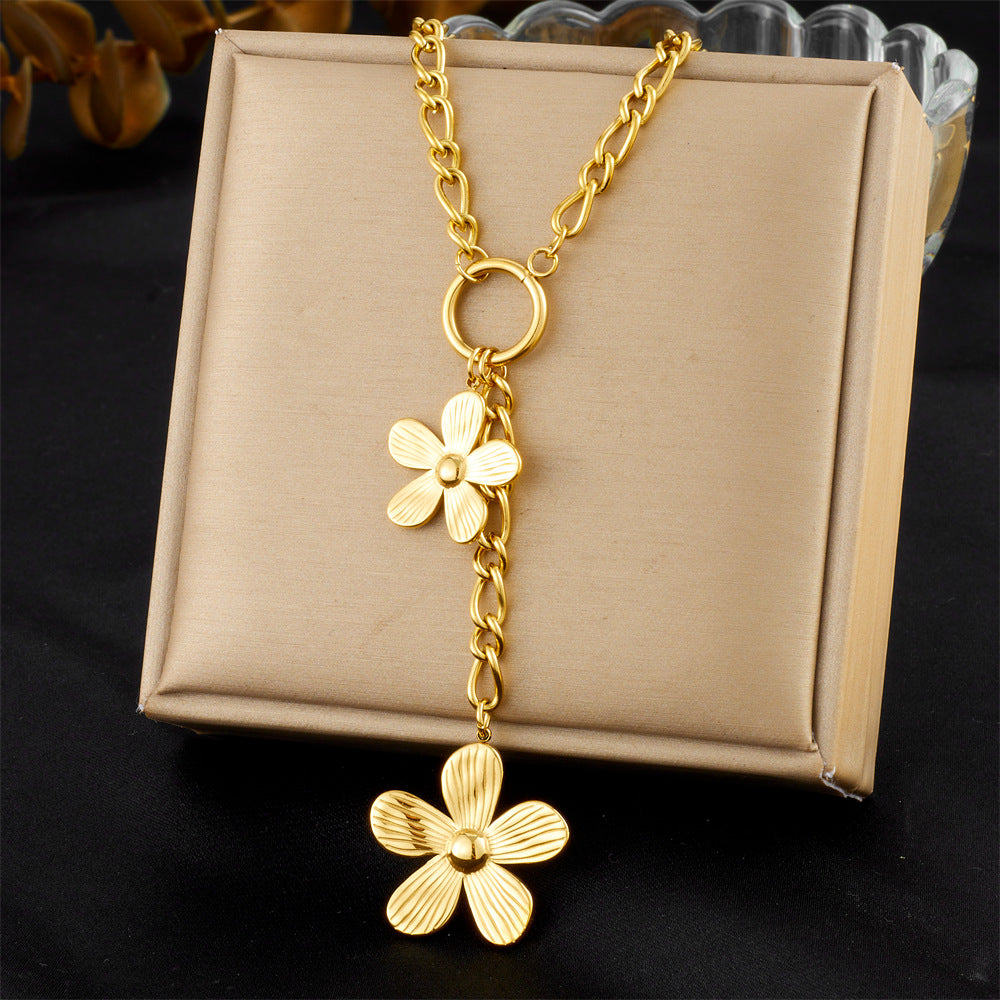 Fashion Stainless Steel Plated Long Tassel Necklace with Heart Floral Round Moon Sun Teardrop Shapes and Rhinestone Accents for Women