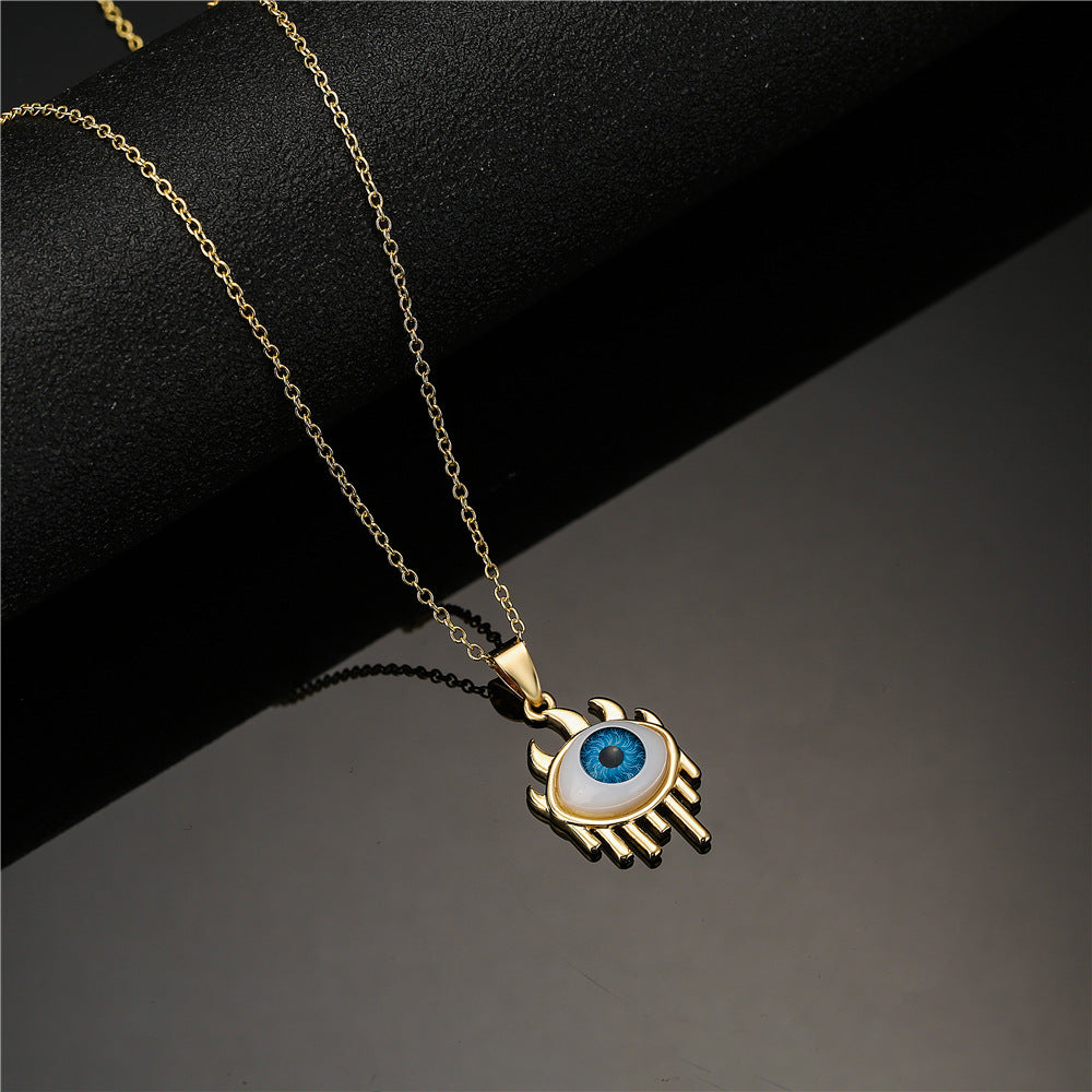 Personalized Geometric Eye Pendant Necklace 18K Gold Plated Brass with Cubic Zirconia Inlay Cable Chain for Women