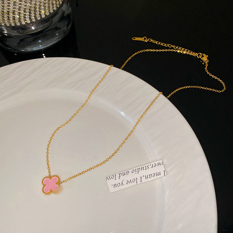 Minimalist Titanium Steel Plated Four-Leaf Clover Necklace Geometric Flower Pendant Fashion Jewelry