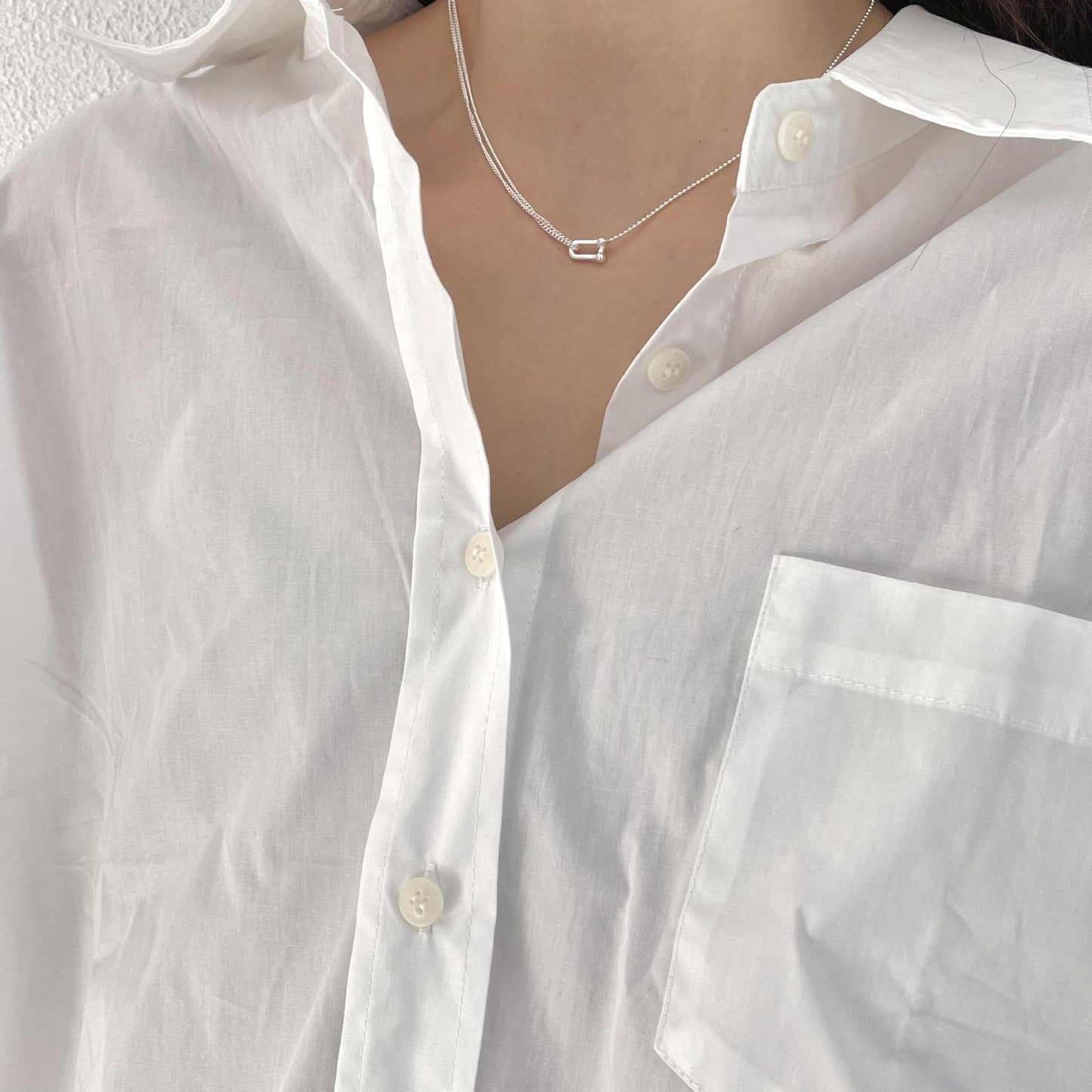 Minimalist Horse-Shoe Shaped 925 Sterling Silver Necklace for Women with U-Clasp and Delicate Locket Chain