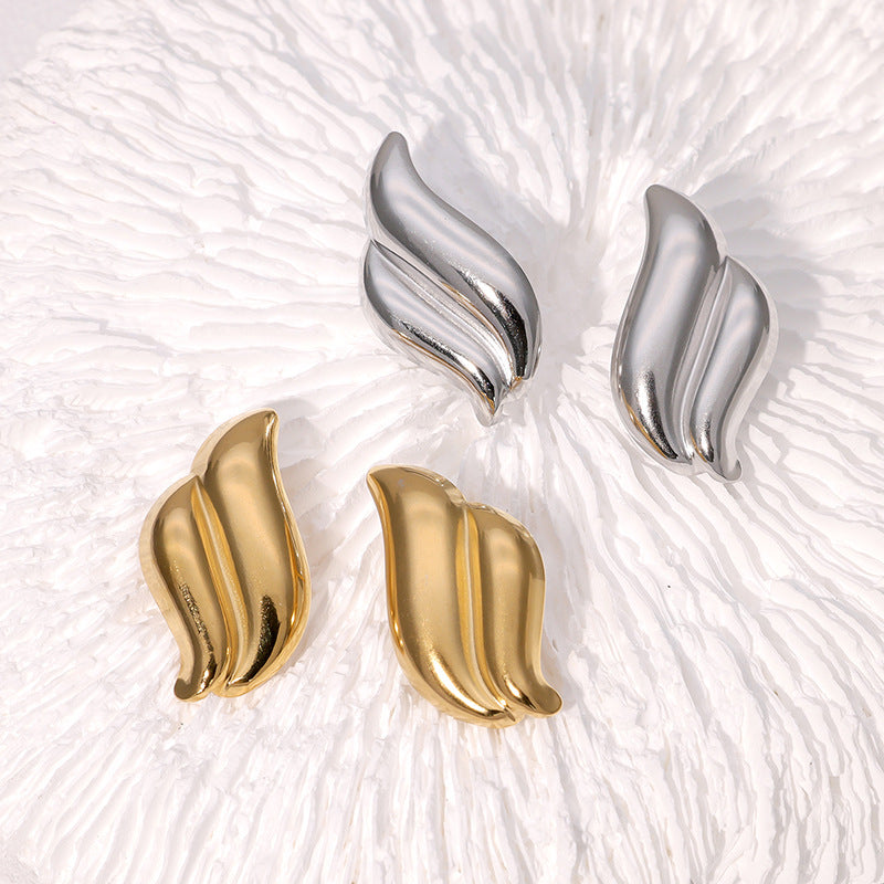 Minimalist Wing-Shaped Stainless Steel Earrings for Women with 18K Gold Plating, Hypoallergenic and Fade-Resistant