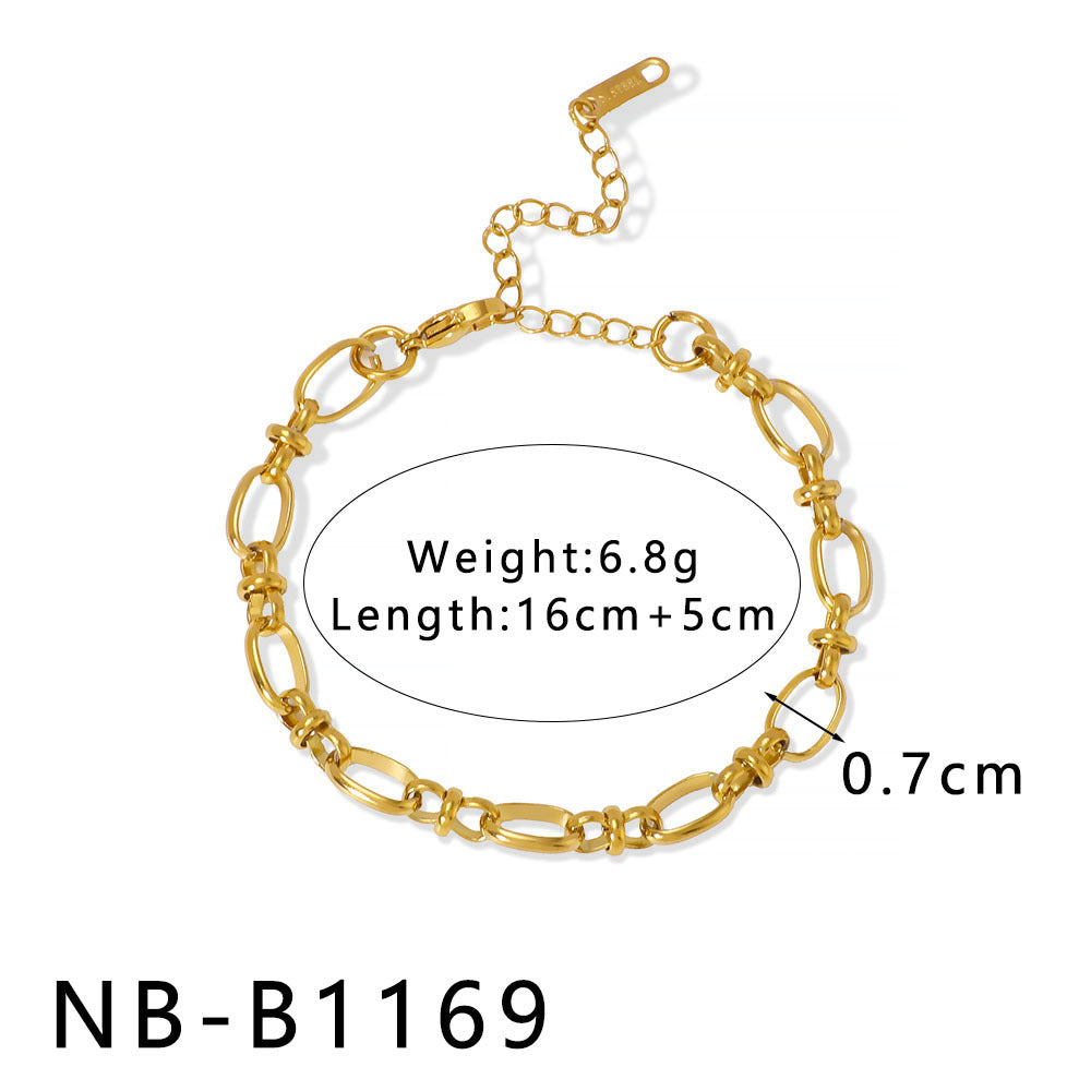 INS Style Geometric and Letter-Shaped Titanium Steel Stainless Steel Bracelet with 18K Gold Plating for Couples
