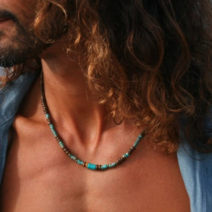 Minimalist Geometric Coconut Shell and Natural Gemstone Spacer Necklace for Men and Women