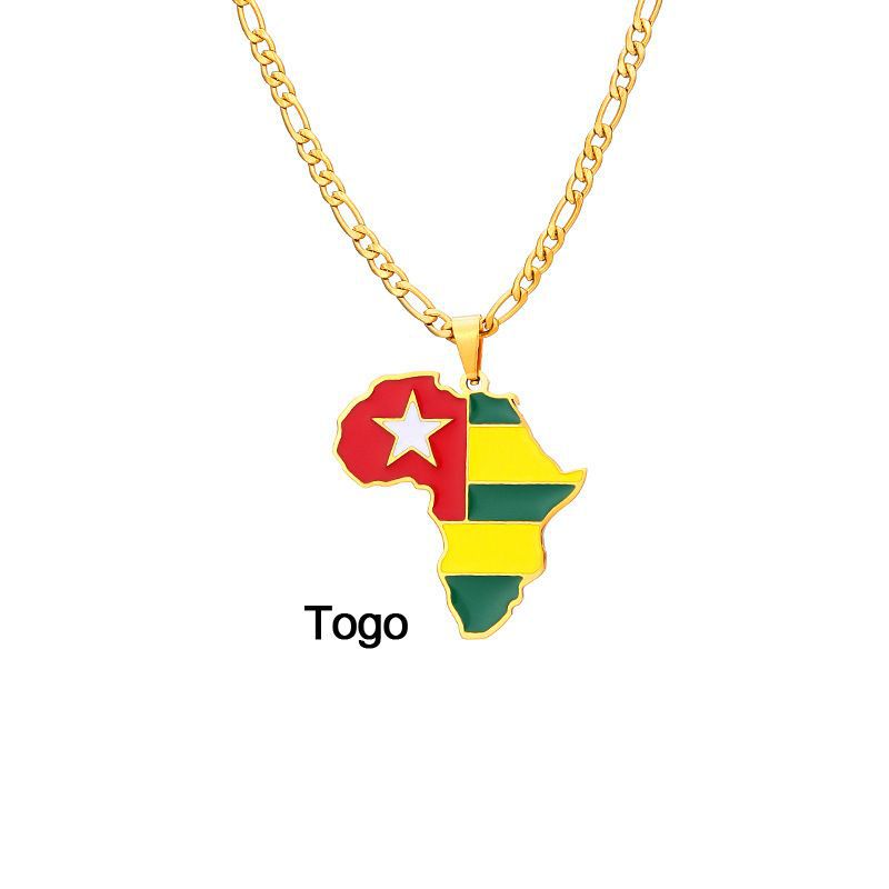 Collar con colgante de mapa de país africano geométrico de acero inoxidable con acabado esmaltado para uso unisex