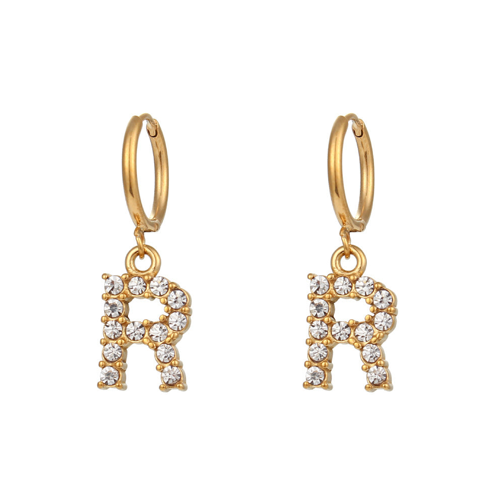 Minimalist Fashion Letter Earrings for Women Stainless Steel with 18K Gold Plating and Micro-Pave Zirconia