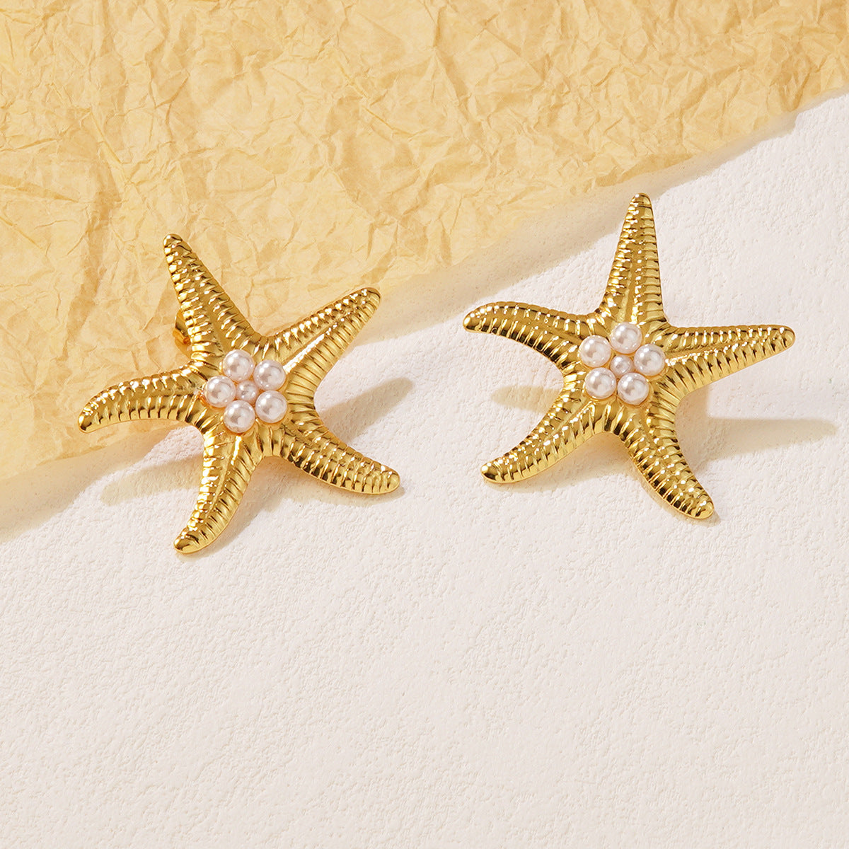 Luxury Casual Starfish Pearl Stainless Steel Stud Earrings for Women