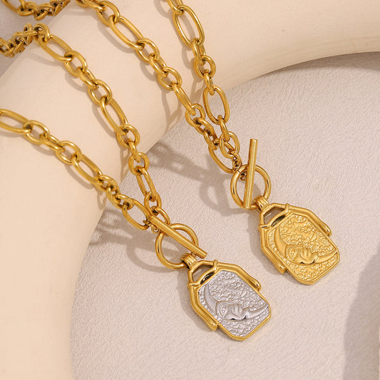 Minimalist Moon-Shaped Geometric Pendant Necklace for Women Stainless Steel with 18K Gold Plating