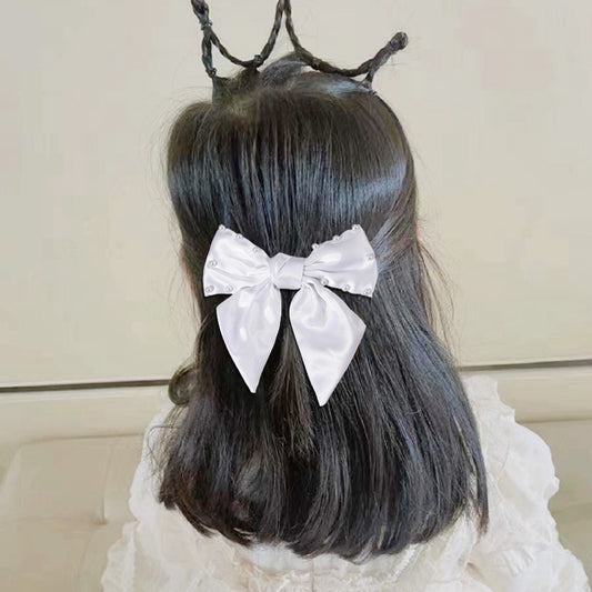 Cute and Fresh Hair Clip with Large White Bow Design, Pearl-Embellished Spring Clamp for Women and Girls