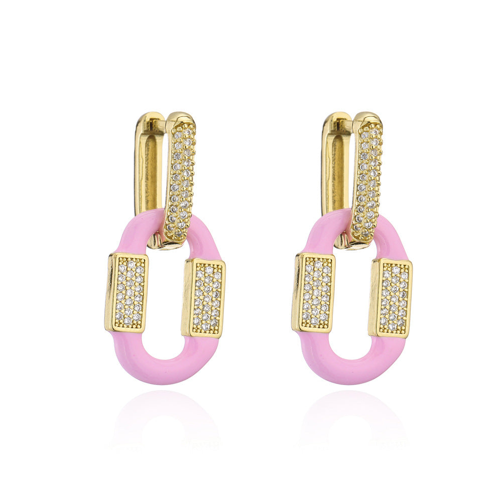 Minimalist Geometric Earrings in Copper with 18K Gold Plating and Micro-Paved Zirconia