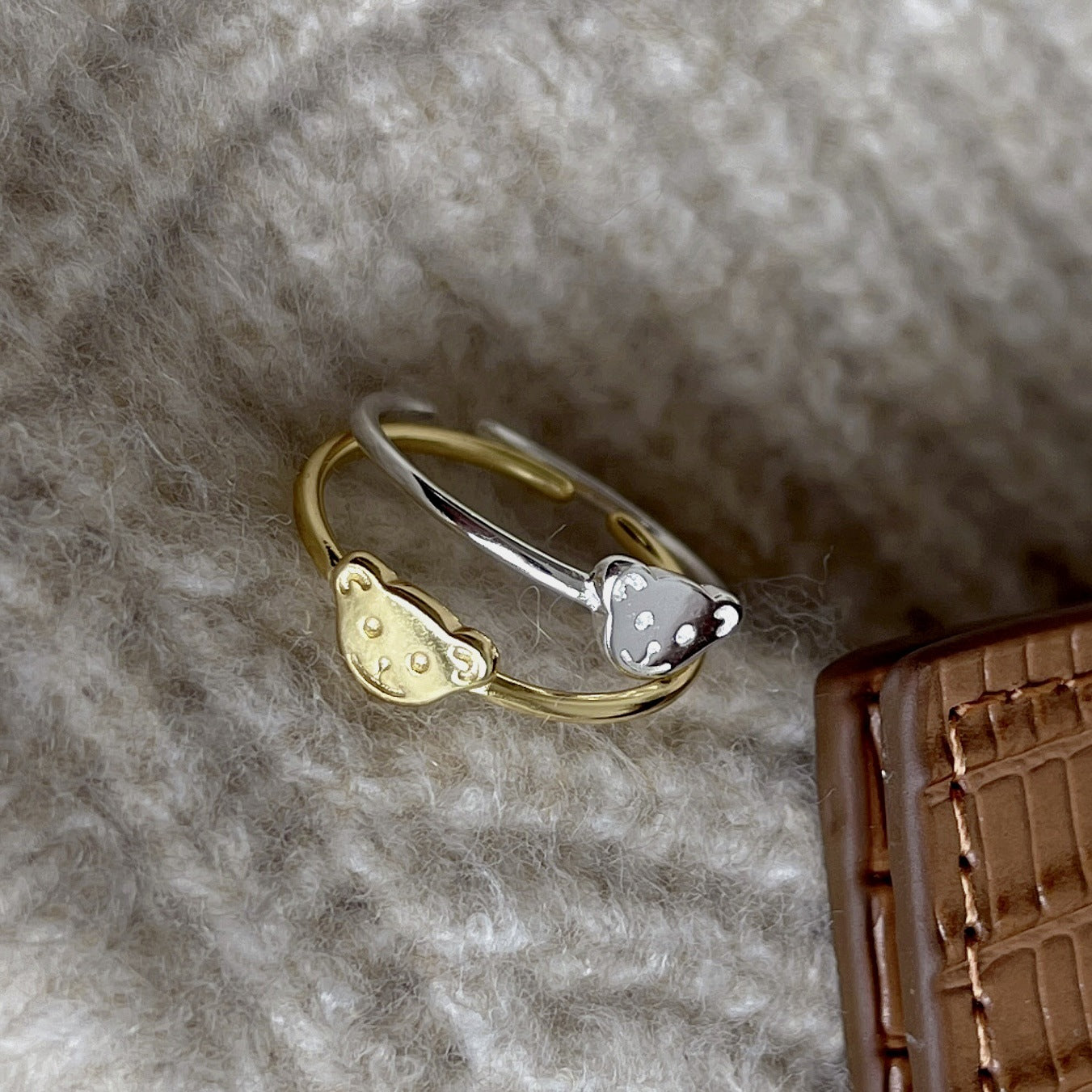 Anello da donna minimalista a forma di orso in argento sterling 925, design geometrico, stile fresco e dolce