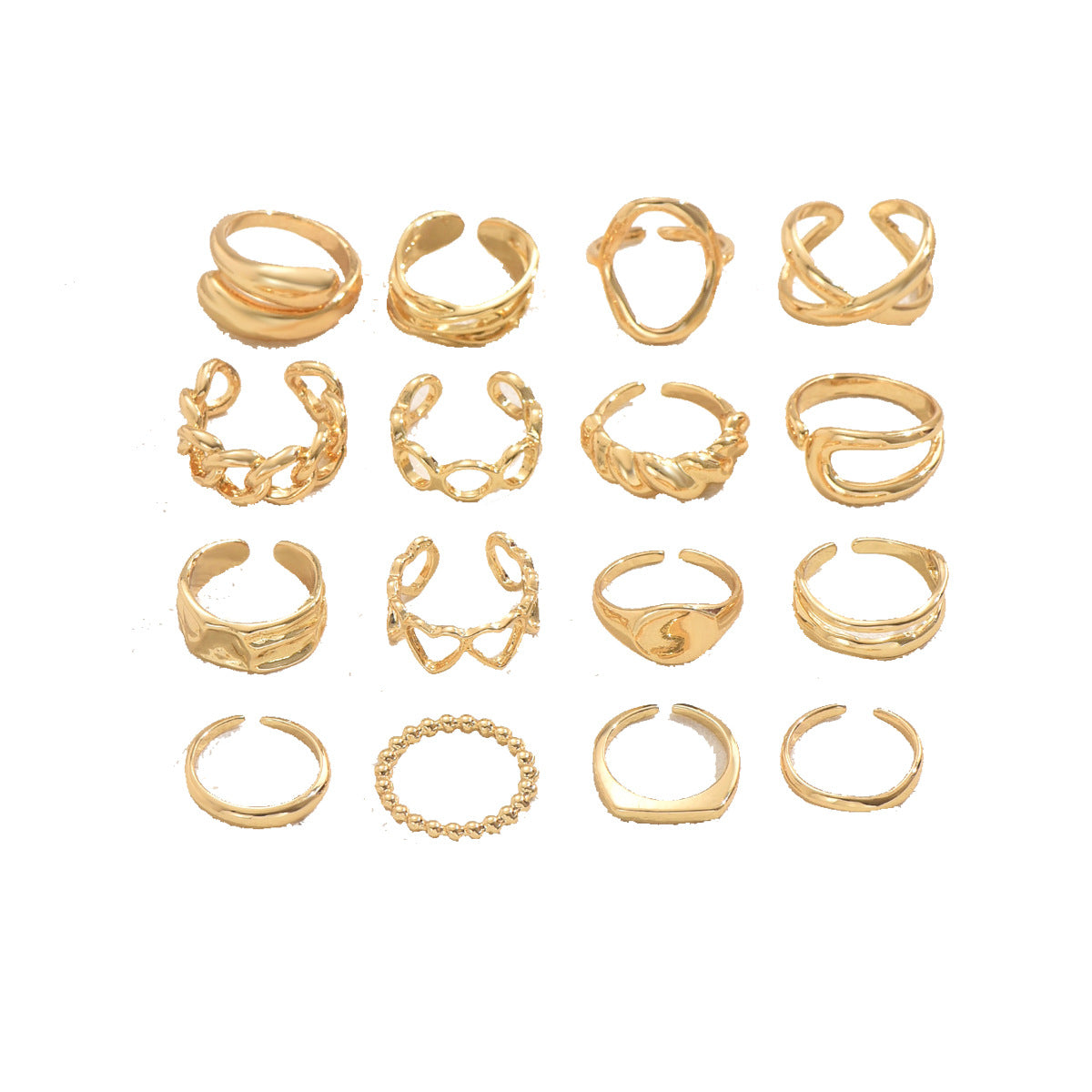 Conjunto de anillos abiertos minimalistas con forma de corazón geométrico para mujer, chapados en aleación de zinc con acabado de lujo