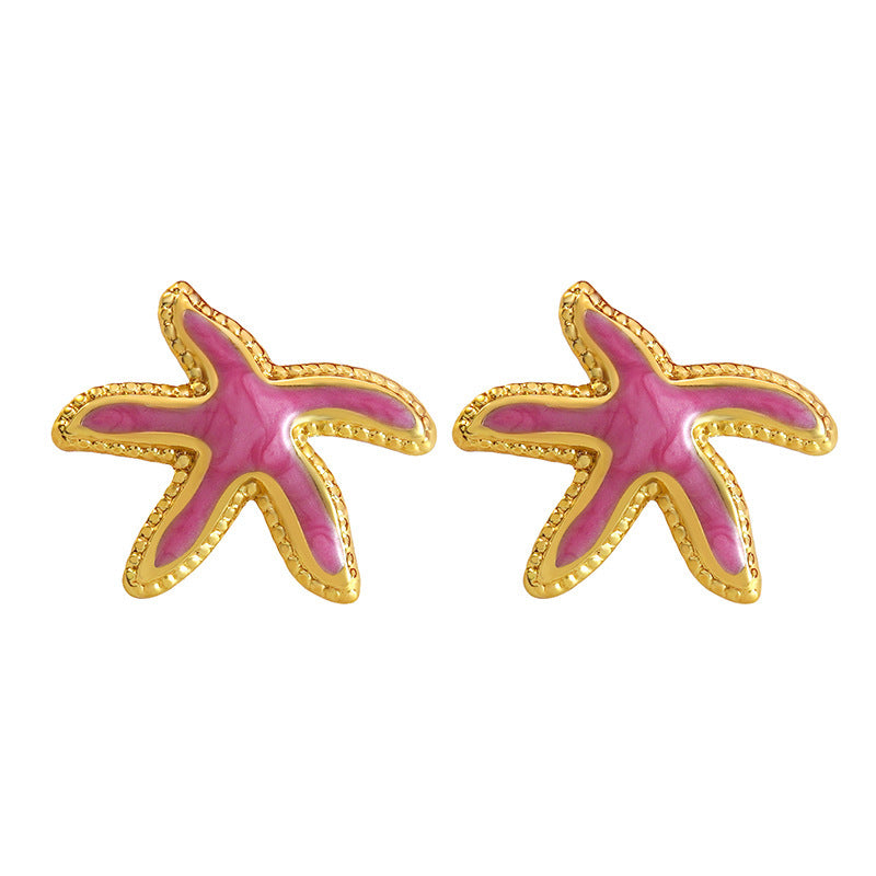Minimalist Stainless Steel Drip Oil Plated Starfish Earrings for Women