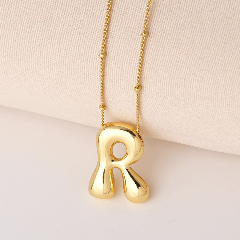 Minimalist Gold Plated Brass Letter Pendant Necklace Cable Chain Unisex Jewelry