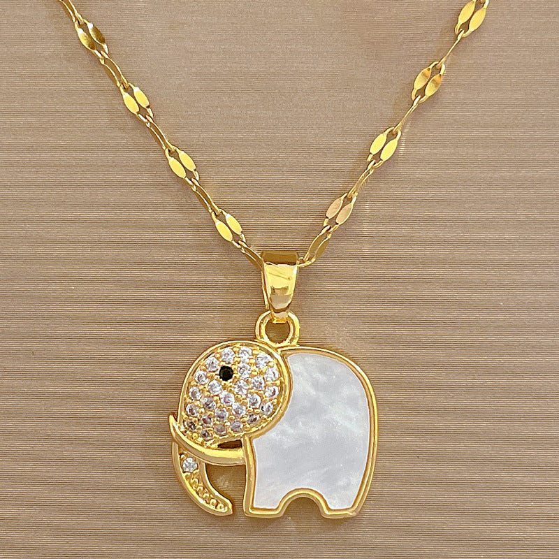 Collana Lusso Elegante Geometrica Elefante Guscio in Titanio Acciaio e Acciaio Inossidabile con Ciondolo in Rame