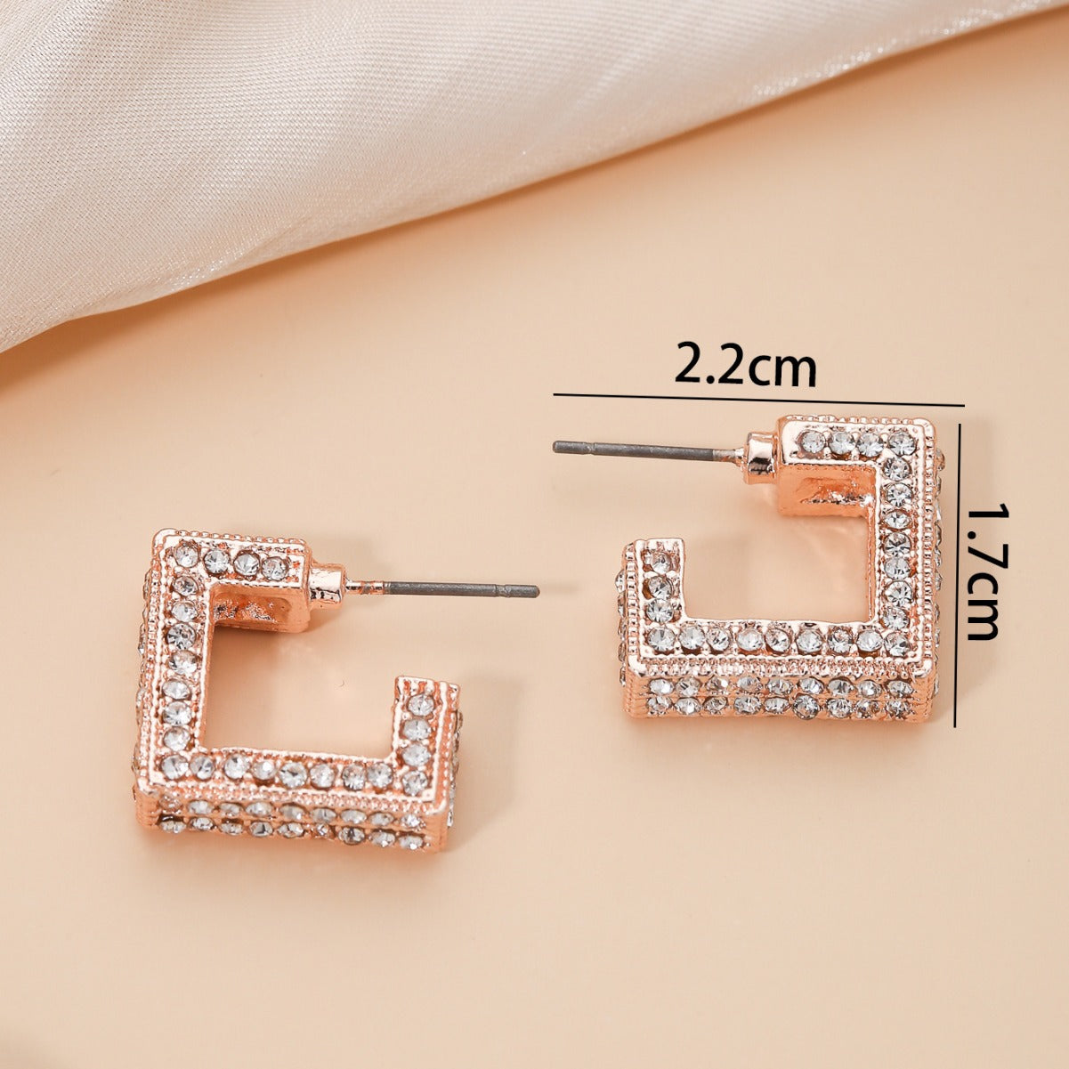 Pendientes de tuerca cuadrados geométricos minimalistas de cobre con diamantes de imitación y postes de acero inoxidable para mujer