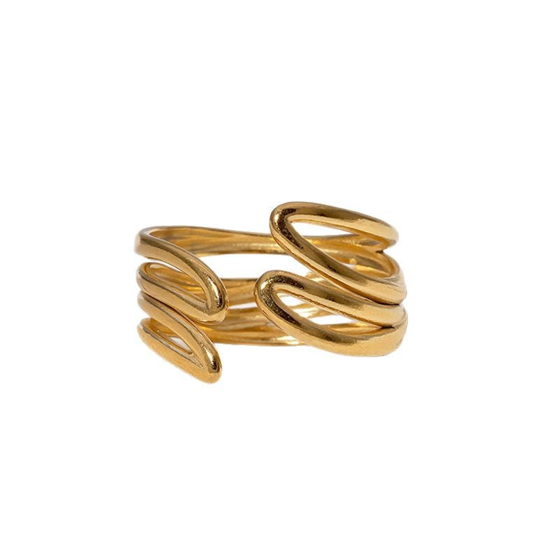 Minimalist Geometric Hollow Line Stainless Steel Adjustable Open Ring for Women with Plated Finish