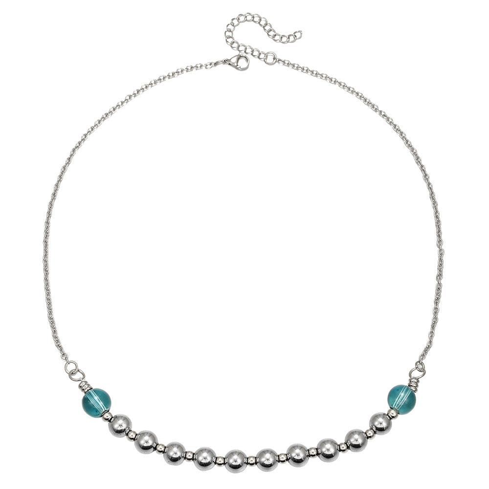 Minimalist Geometric Stainless Steel PVD Beaded Necklace with Black Agate and Crystal for Unisex