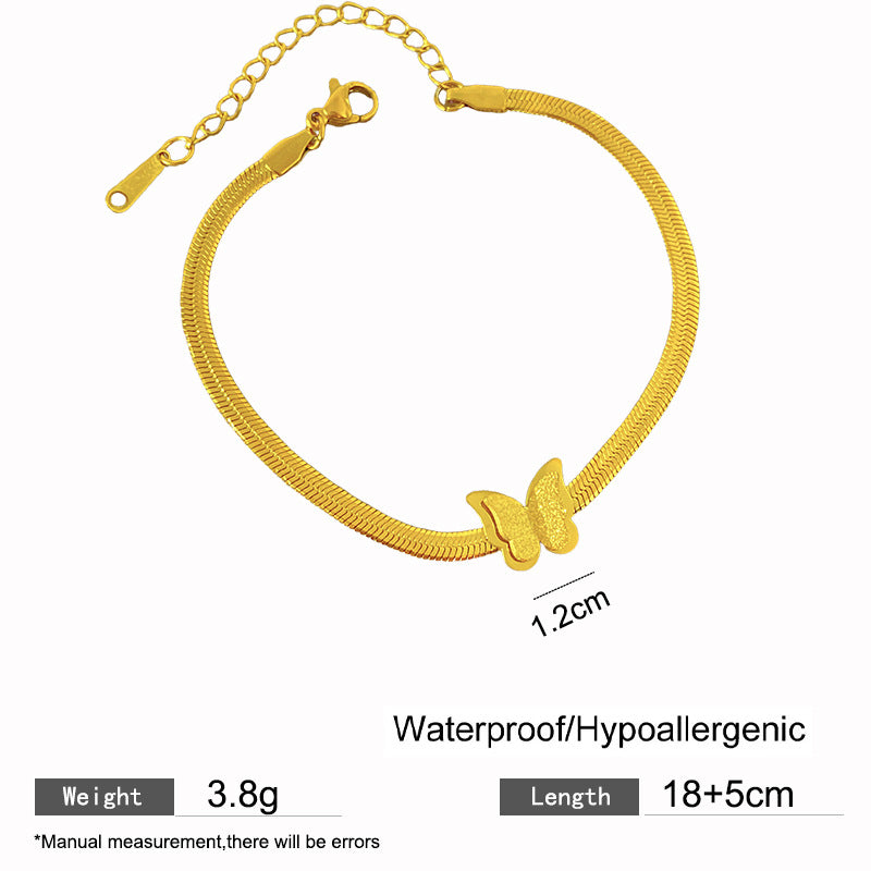 Minimalist Elegant Matte Butterfly Titanium Steel Snake Chain Bracelet