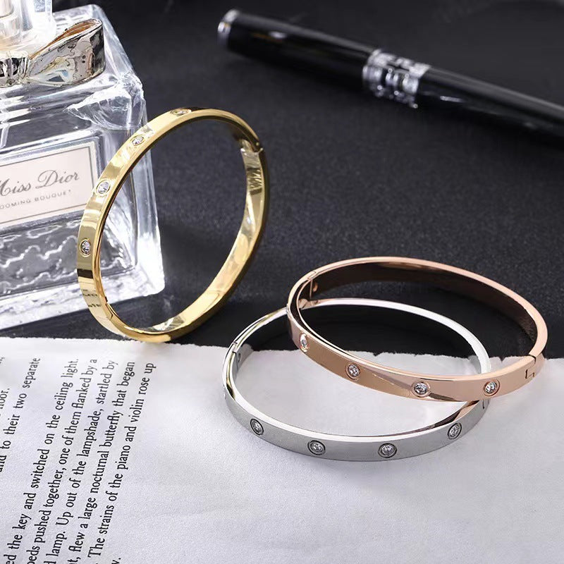 Luxury Minimalist Titanium Steel Gold-Tone Open Bangle Bracelet for Women